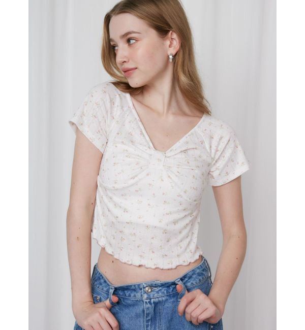 CALNAMUR「PETIT FLOWER RIBBON TSHIRTS/小花柄リボンTシャツ」|Tシャツ・カットソー|