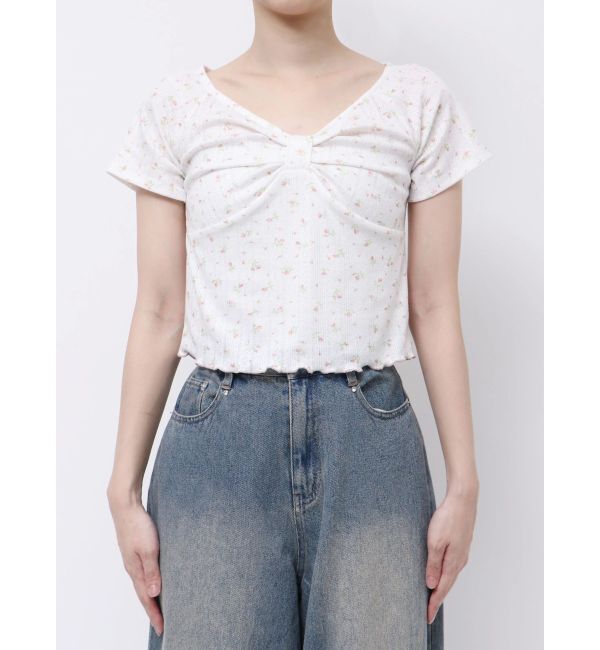 CALNAMUR「PETIT FLOWER RIBBON TSHIRTS/小花柄リボンTシャツ」|Tシャツ・カットソー|