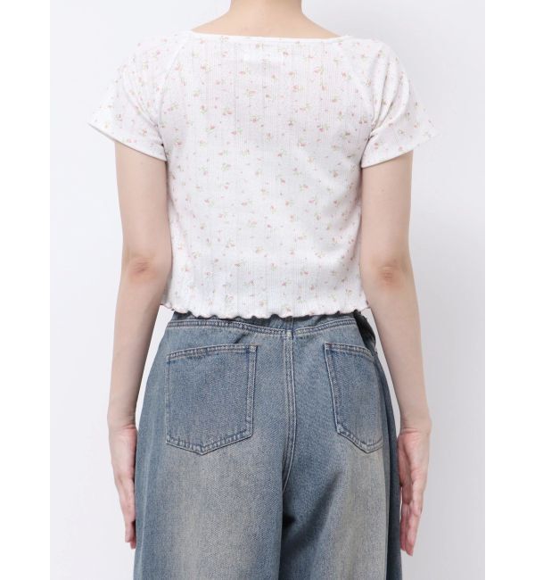 CALNAMUR「PETIT FLOWER RIBBON TSHIRTS/小花柄リボンTシャツ」|Tシャツ・カットソー|