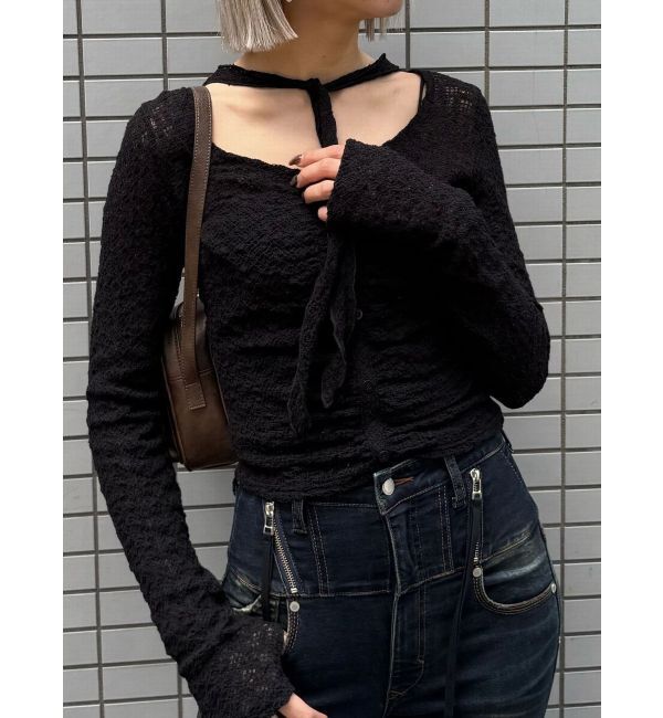 EMODA「フロントボタンタイトップ」|Tシャツ・カットソー|ブラック
