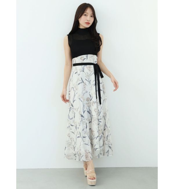 MERCURYDUO「シアーノースリニット花柄ドッキングワンピース」|ワンピース|