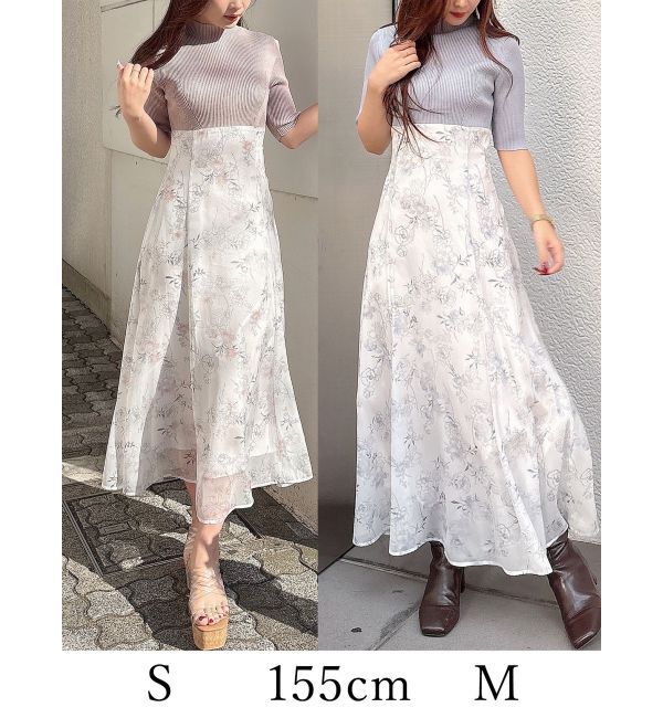 MERCURYDUO「レイヤード花柄ニットドッキングワンピース」|ワンピース|
