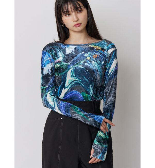 MURUA「ニュアンスプリントベロアトップス」|Tシャツ・カットソー|ブラック