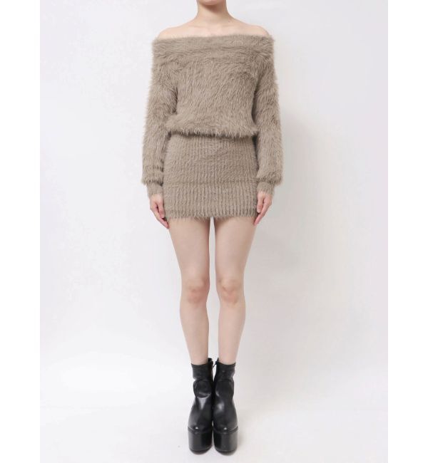 GYDA「オフショルデザインシャギーニットワンピース」|ワンピース|