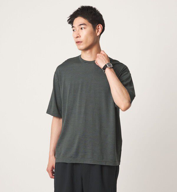 UNITED ARROWS green label relaxing「FINE BASIC ボーダー Super100&rsquo;s ウール 半袖 Tシャツ」|Tシャツ・カットソー|DK.GREEN