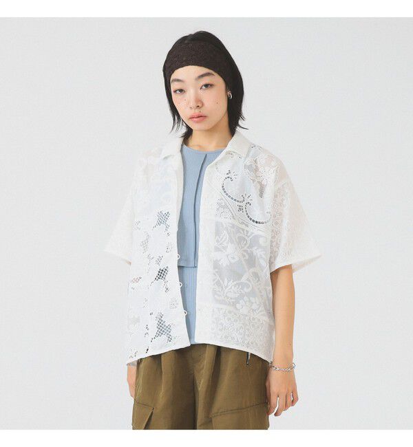 Ray BEAMS 「レース パッチワーク ハーフスリーブ  シャツ」|シャツ・ブラウス|OFF_WHT