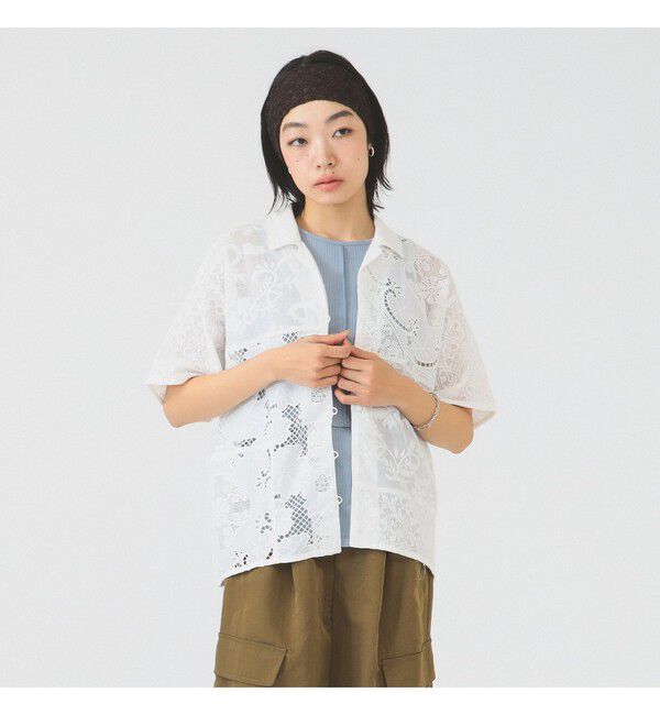 Ray BEAMS 「レース パッチワーク ハーフスリーブ  シャツ」|シャツ・ブラウス|