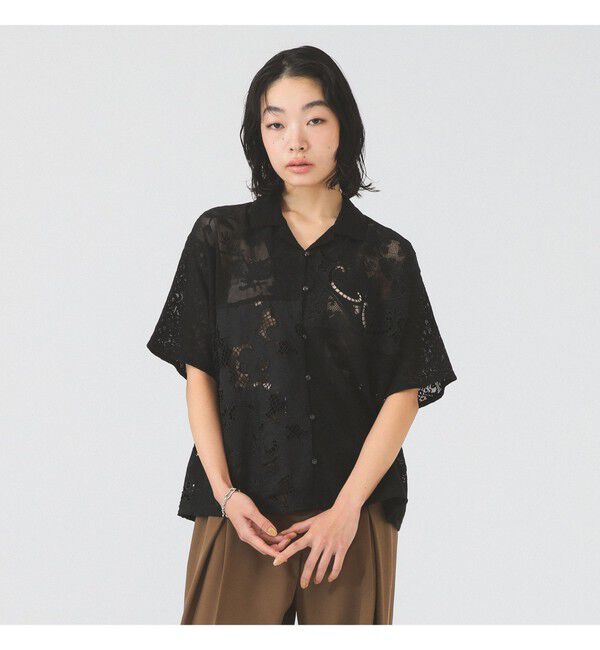 Ray BEAMS 「レース パッチワーク ハーフスリーブ  シャツ」|シャツ・ブラウス|