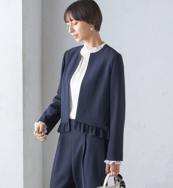 SHIPS for women「〈手洗い可能〉トリアセテート混 裾 フリル ジャケット（セットアップ対応）」|ノーカラージャケット|