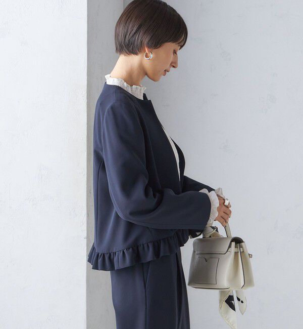 SHIPS for women「〈手洗い可能〉トリアセテート混 裾 フリル ジャケット（セットアップ対応）」|ノーカラージャケット|