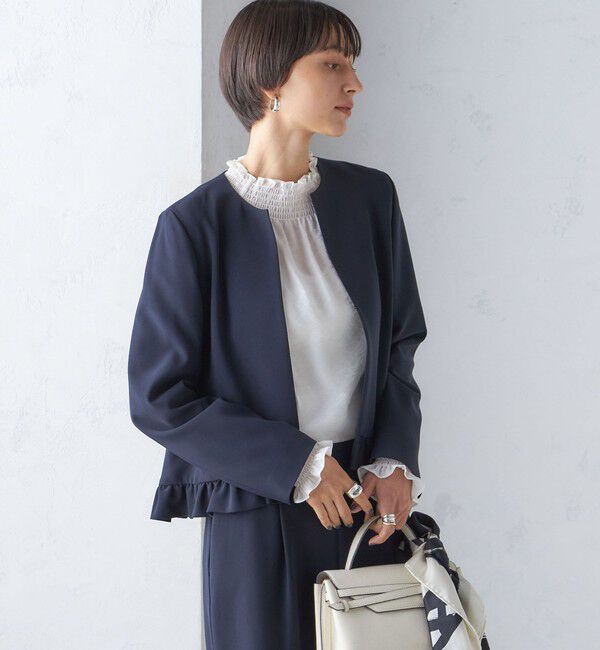 SHIPS for women「〈手洗い可能〉トリアセテート混 裾 フリル ジャケット（セットアップ対応）」|ノーカラージャケット|
