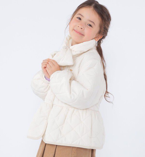 SHIPS KIDS「SHIPS KIDS:100～130cm /〈洗濯機可能〉 キルト ペプラム ジャケット」|ノーカラーコート|
