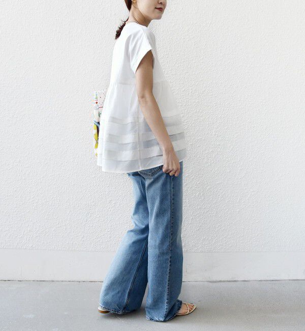 SHIPS for women「【WEB限定】〈手洗い可能〉布帛 コンビ ペプラム TEE」|Tシャツ・カットソー|