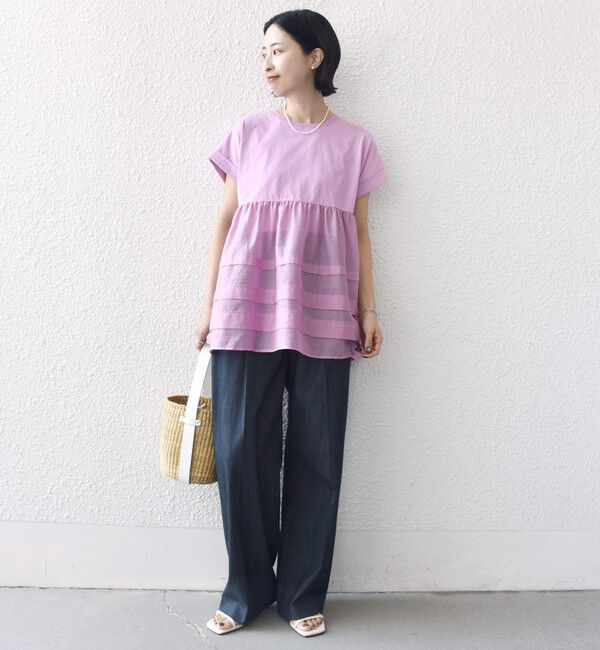 SHIPS for women「【WEB限定】〈手洗い可能〉布帛 コンビ ペプラム TEE」|Tシャツ・カットソー|