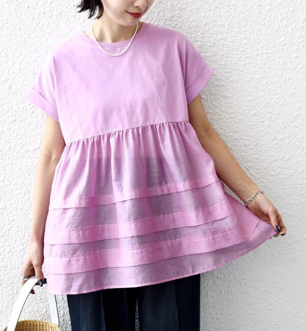 SHIPS for women「【WEB限定】〈手洗い可能〉布帛 コンビ ペプラム TEE」|Tシャツ・カットソー|