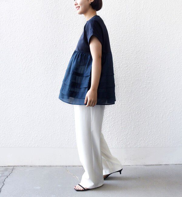 SHIPS for women「【WEB限定】〈手洗い可能〉布帛 コンビ ペプラム TEE」|Tシャツ・カットソー|