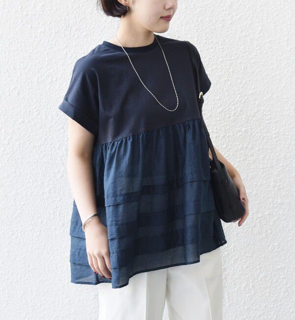 SHIPS for women「【WEB限定】〈手洗い可能〉布帛 コンビ ペプラム TEE」|Tシャツ・カットソー|