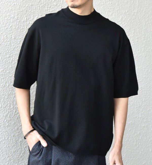 SHIPS any「SHIPS any:〈手洗い可能〉ハイゲージ ニット リネン ミックス モックネック 半袖 Tシャツ 26SS◇」|Tシャツ・カットソー|ブラック