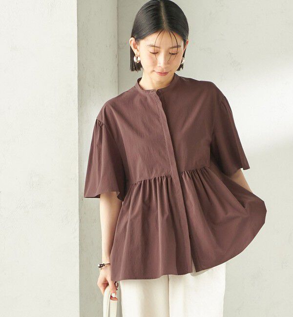 SHIPS for women「〈接触冷感 / 撥水加工〉TEXBRID(R) タフタ ショート スリーブ 羽織 シャツ」|シャツ・ブラウス|ブラウン