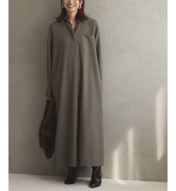 VERMEIL par iena「《追加》スキッパーシャツワンピース」|ワンピース|グレー