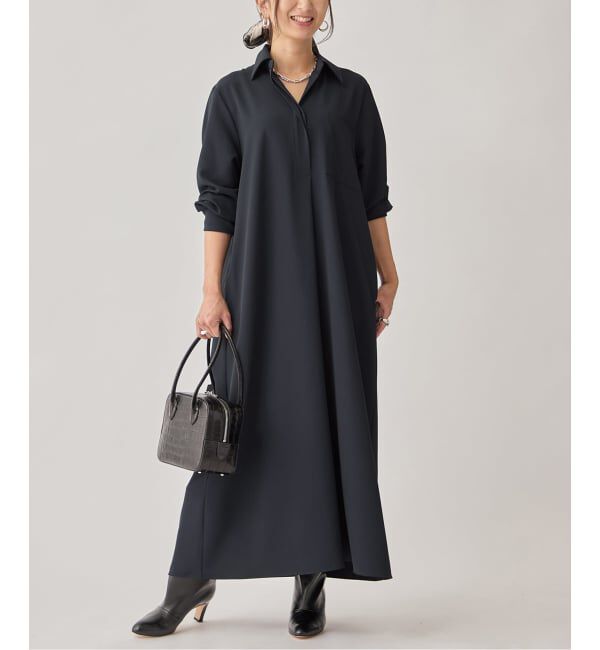 VERMEIL par iena「《追加》スキッパーシャツワンピース」|ワンピース|ネイビー