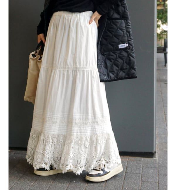 journal standard luxe「ポプリン レーススカート」|スカート|ホワイト