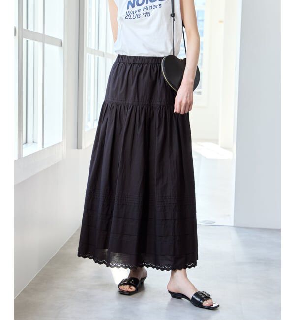 U by SPICK&SPAN「コットンポプリンタックフレアスカート」|スカート|ブラック