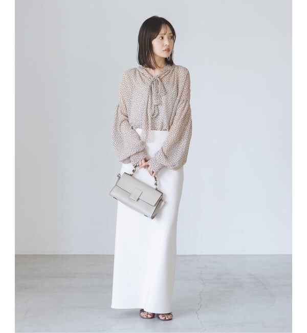 NOBLE「【洗える】ドットシフォンギャザーボウタイブラウス」|シャツ・ブラウス|