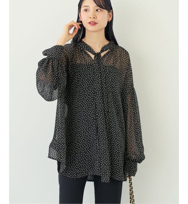 NOBLE「【洗える】ドットシフォンギャザーボウタイブラウス」|シャツ・ブラウス|