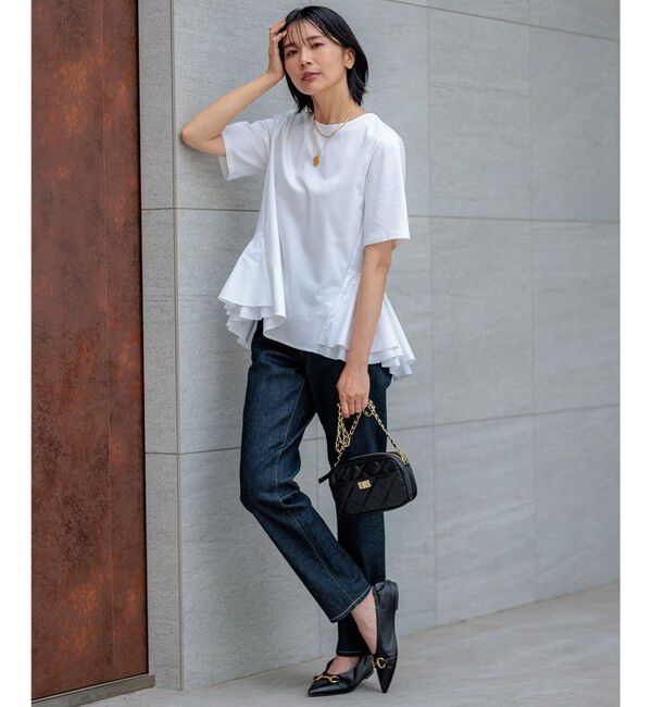 23区「【洗える】コットンポンチコンビジャージー ペプラム カットソー」|Tシャツ・カットソー|
