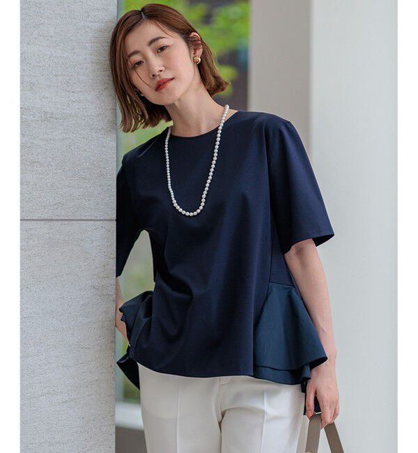 23区「【洗える】コットンポンチコンビジャージー ペプラム カットソー」|Tシャツ・カットソー|ネイビー系