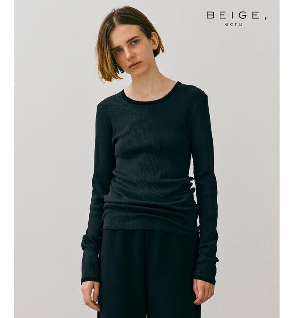 BEIGE,「【BEIGE,ecru/WEB限定・洗える】RIB TOPS /  コットンシルクロングスリーブトップス」|Tシャツ・カットソー|Stone