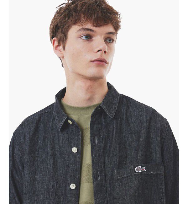 LACOSTE「コットンリネンデニムシャツジャケット」|シャツ・ブラウス|ブラック
