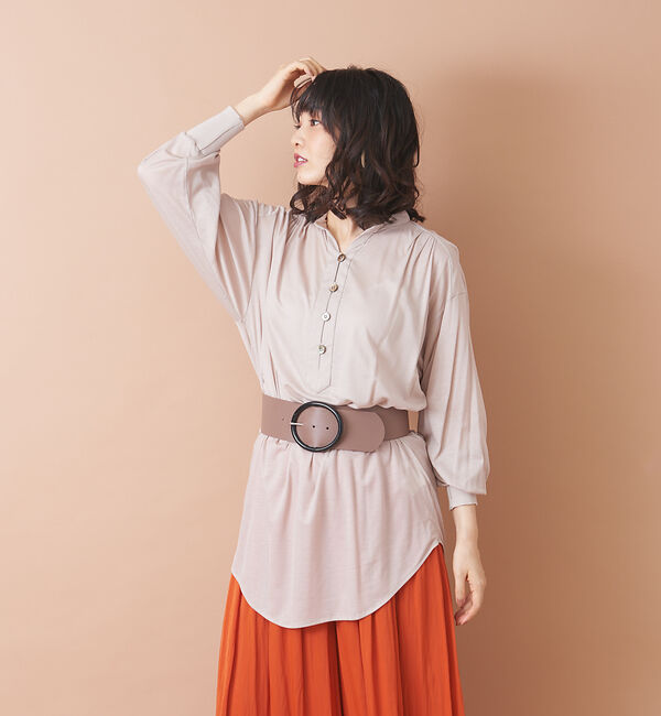 qualite「キーネックバックギャザーカットソー」|シャツ・ブラウス|ベージュ