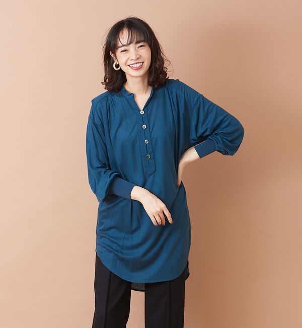 qualite「キーネックバックギャザーカットソー」|シャツ・ブラウス|