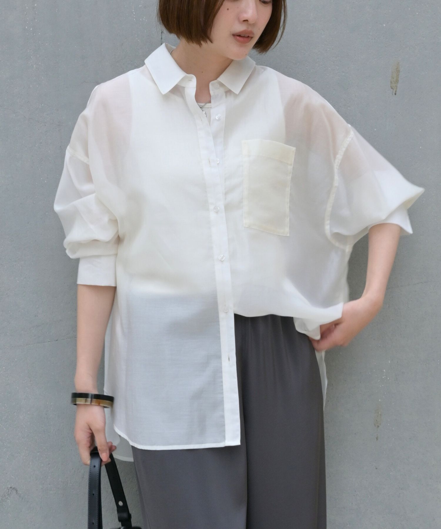 qualite「【大人シアーシャツ】バックスリットシアーシャツ」|シャツ・ブラウス|