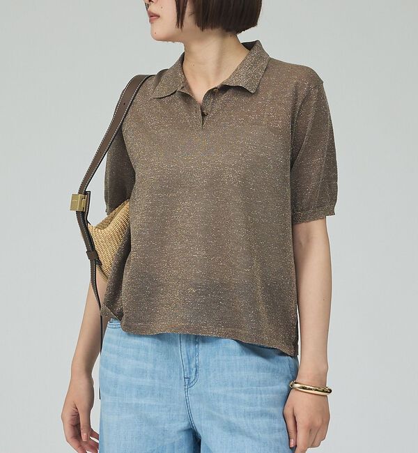 qualite「ラメポロニットTシャツ」|Tシャツ・カットソー|ブラウン