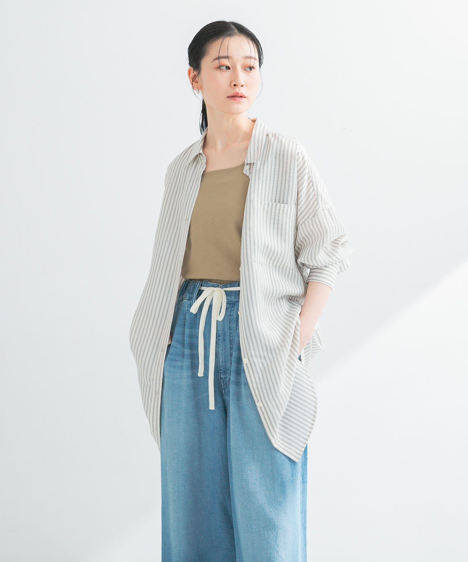 URBAN RESEARCH「new basic　レーヨンシルクストライプオーバーシャツ」|シャツ・ブラウス|ブラック系その他