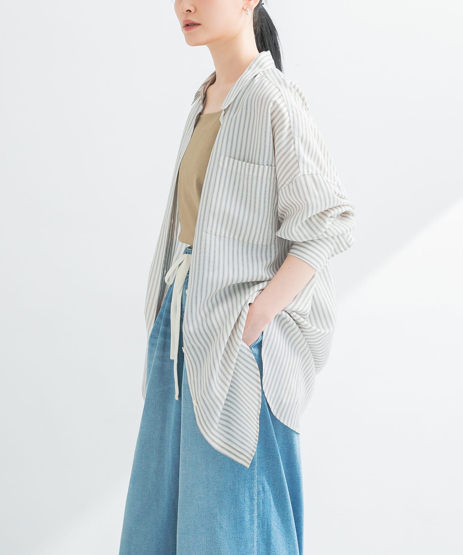 URBAN RESEARCH「new basic　レーヨンシルクストライプオーバーシャツ」|シャツ・ブラウス|