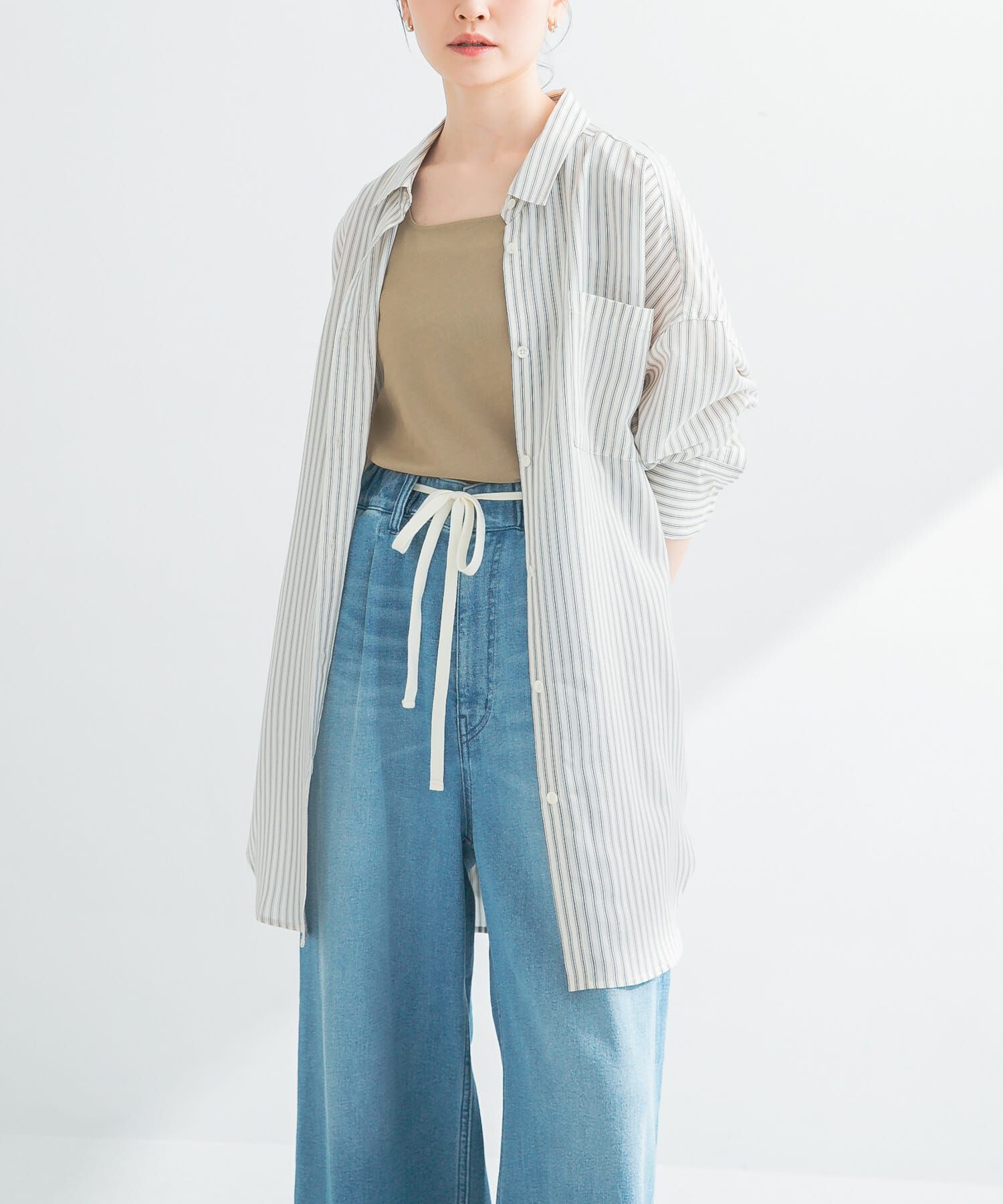 URBAN RESEARCH「new basic　レーヨンシルクストライプオーバーシャツ」|シャツ・ブラウス|
