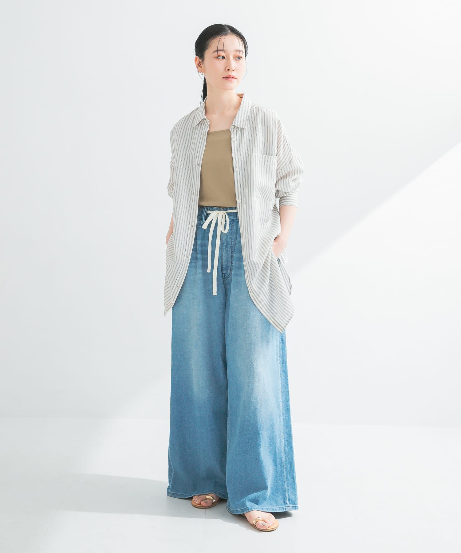 URBAN RESEARCH「new basic　レーヨンシルクストライプオーバーシャツ」|シャツ・ブラウス|