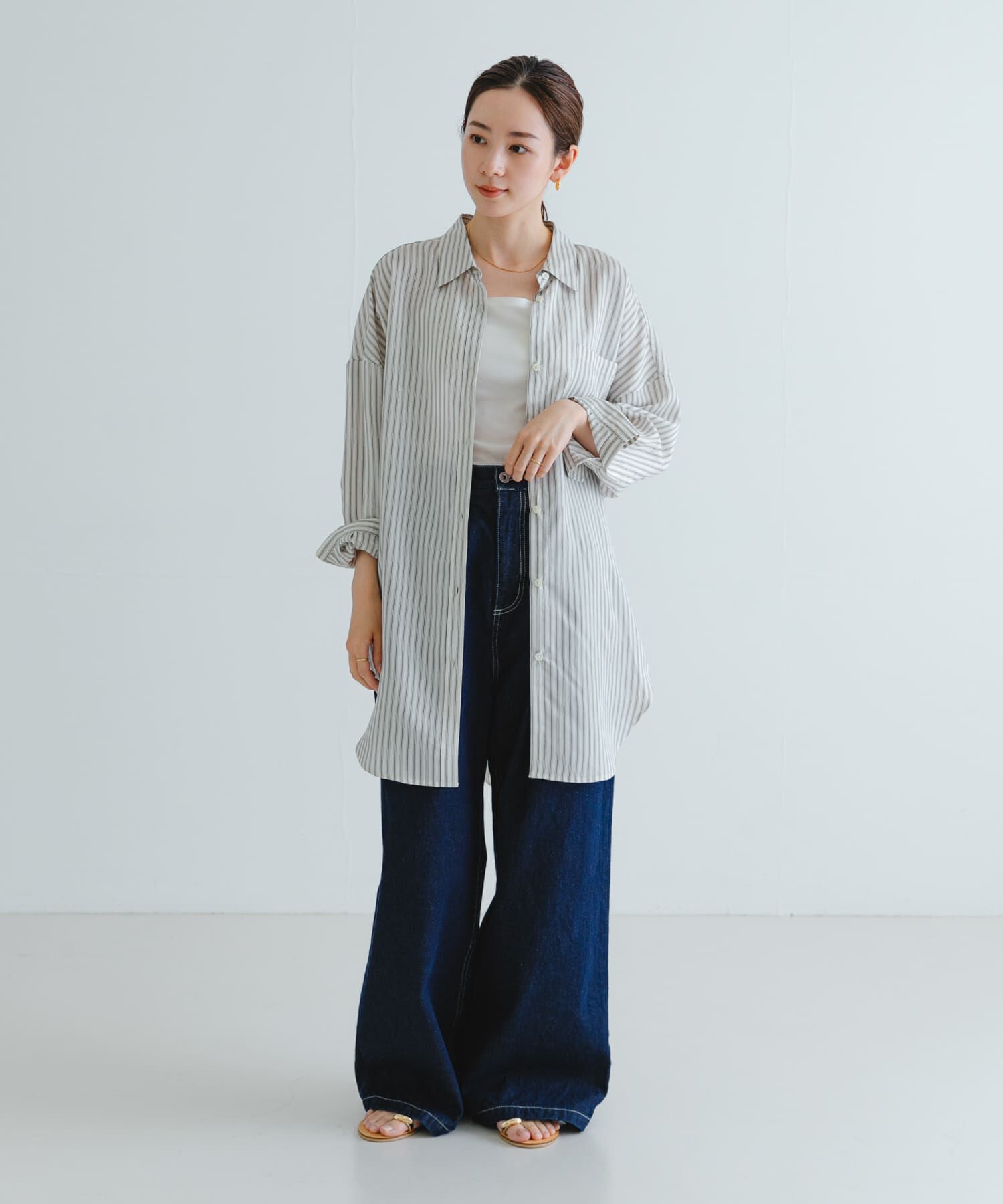 URBAN RESEARCH「new basic　レーヨンシルクストライプオーバーシャツ」|シャツ・ブラウス|