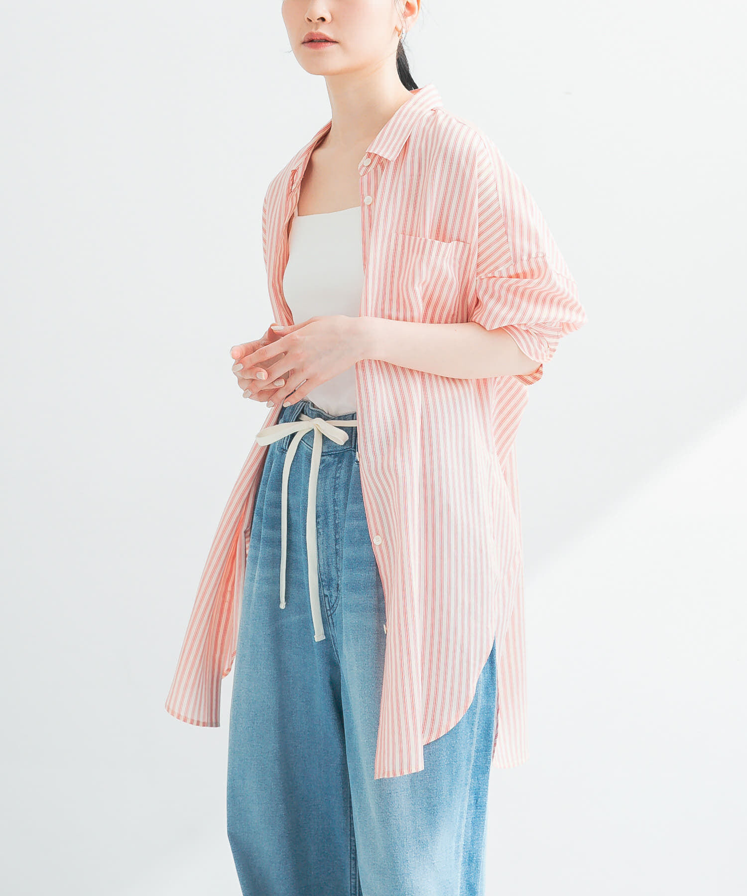 URBAN RESEARCH「new basic　レーヨンシルクストライプオーバーシャツ」|シャツ・ブラウス|