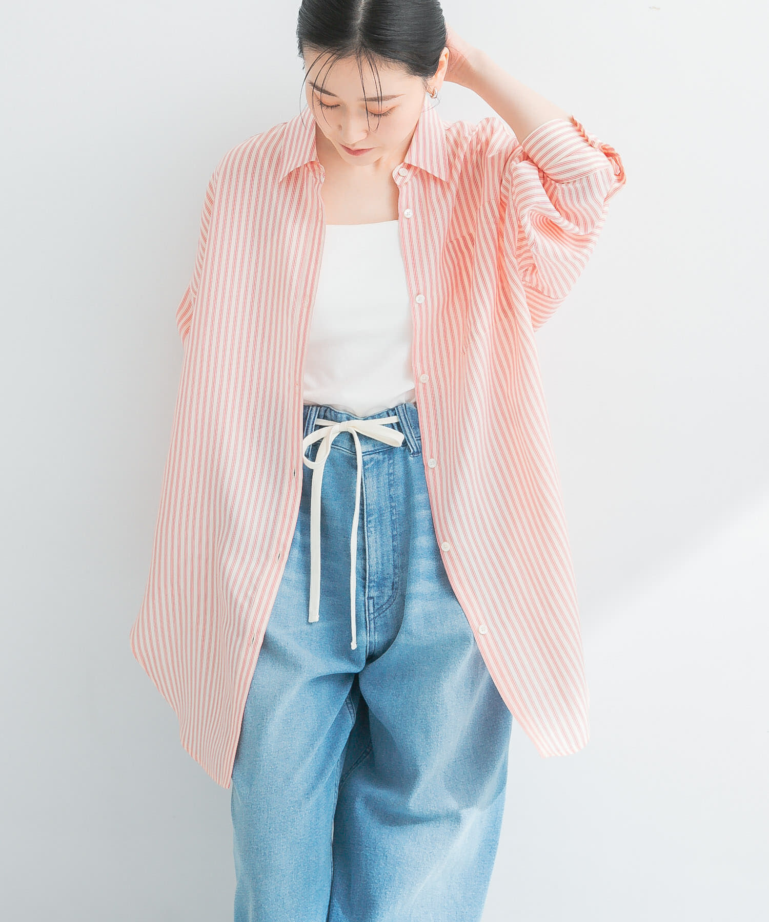 URBAN RESEARCH「new basic　レーヨンシルクストライプオーバーシャツ」|シャツ・ブラウス|