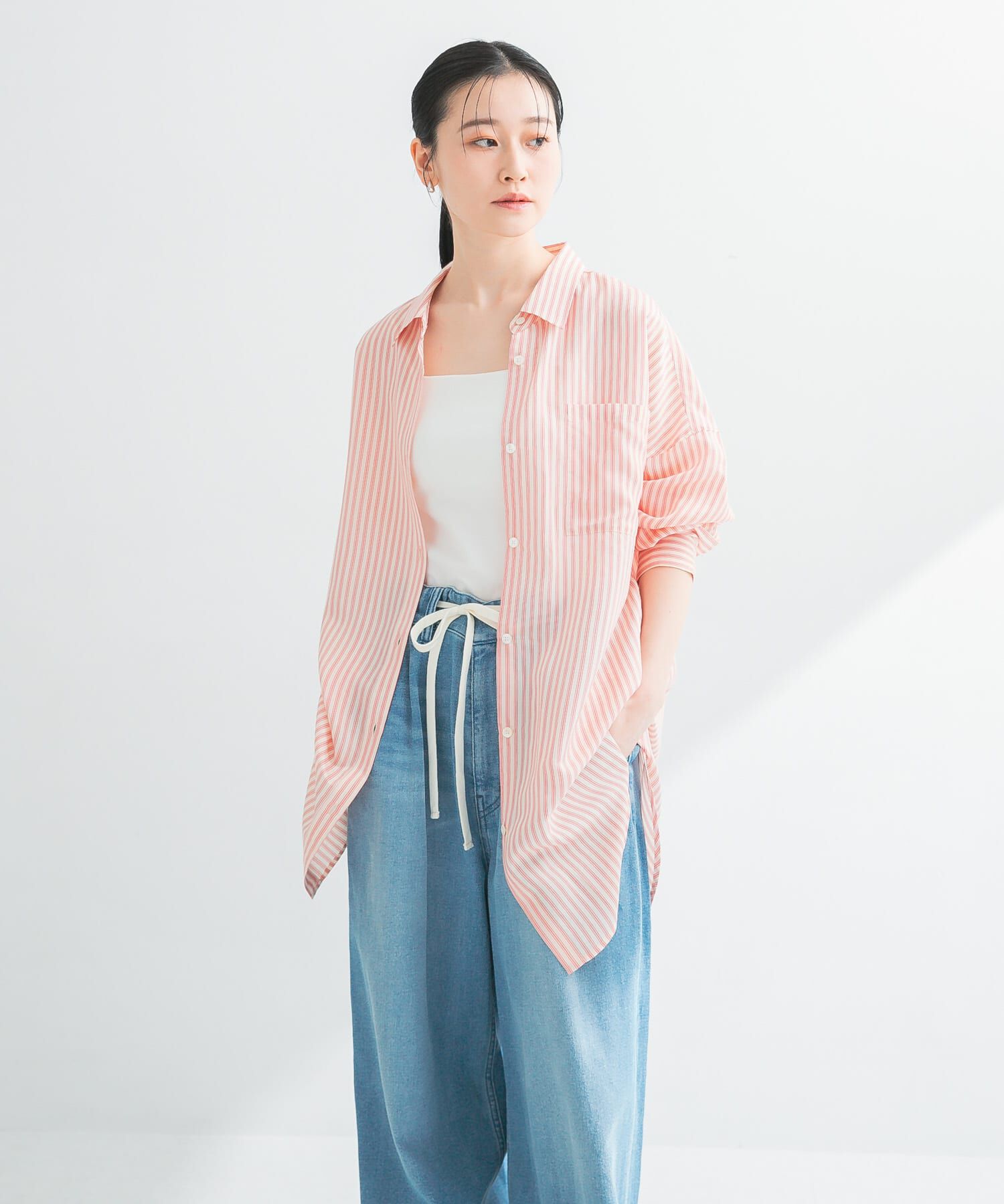 URBAN RESEARCH「new basic　レーヨンシルクストライプオーバーシャツ」|シャツ・ブラウス|