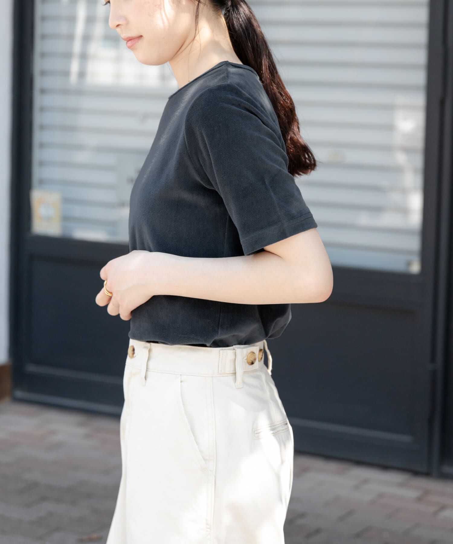 URBAN RESEARCH DOORS「FORK&SPOON　ベロアショートスリーブTシャツ」|Tシャツ・カットソー|