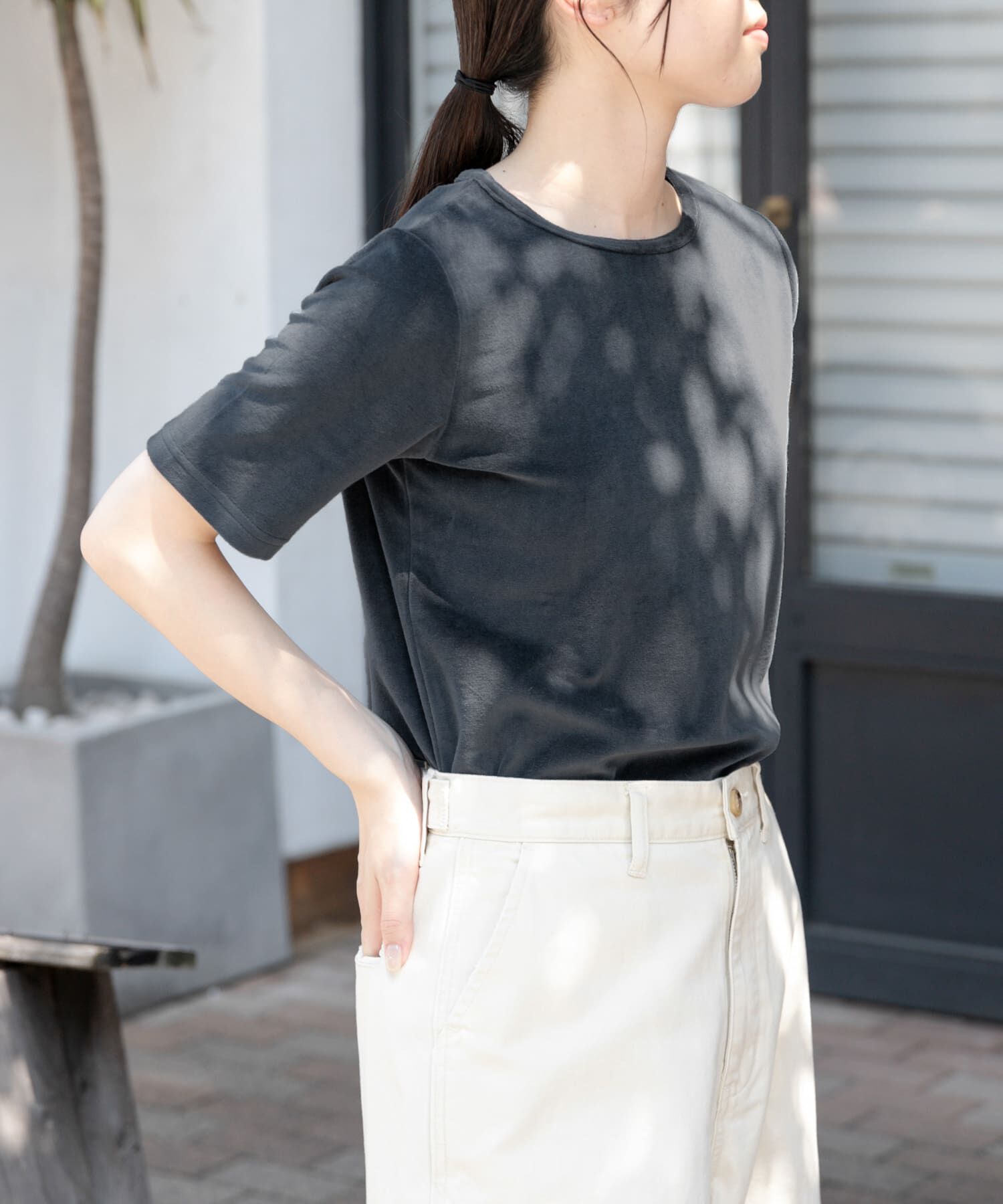URBAN RESEARCH DOORS「FORK&SPOON　ベロアショートスリーブTシャツ」|Tシャツ・カットソー|