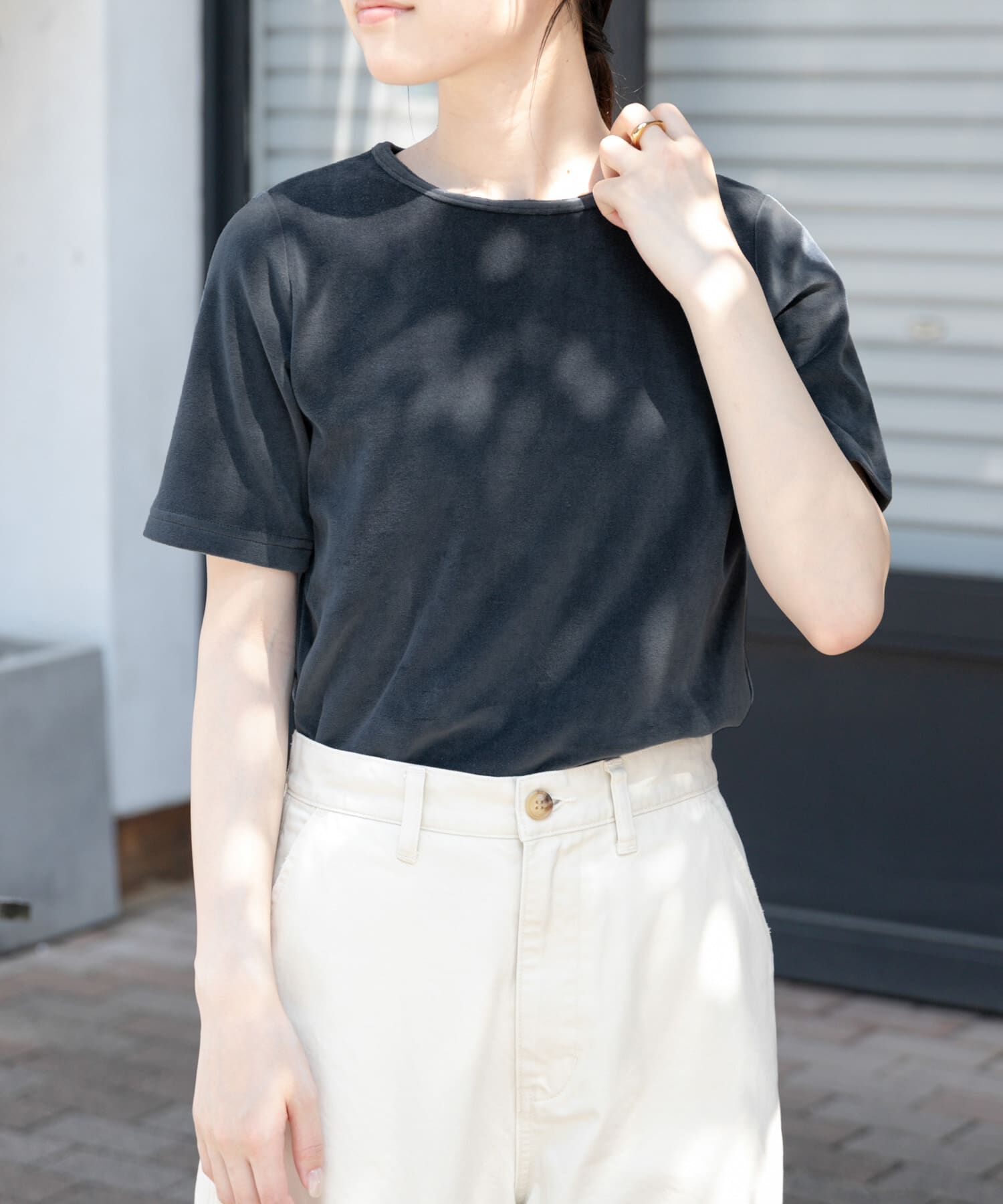 URBAN RESEARCH DOORS「FORK&SPOON　ベロアショートスリーブTシャツ」|Tシャツ・カットソー|