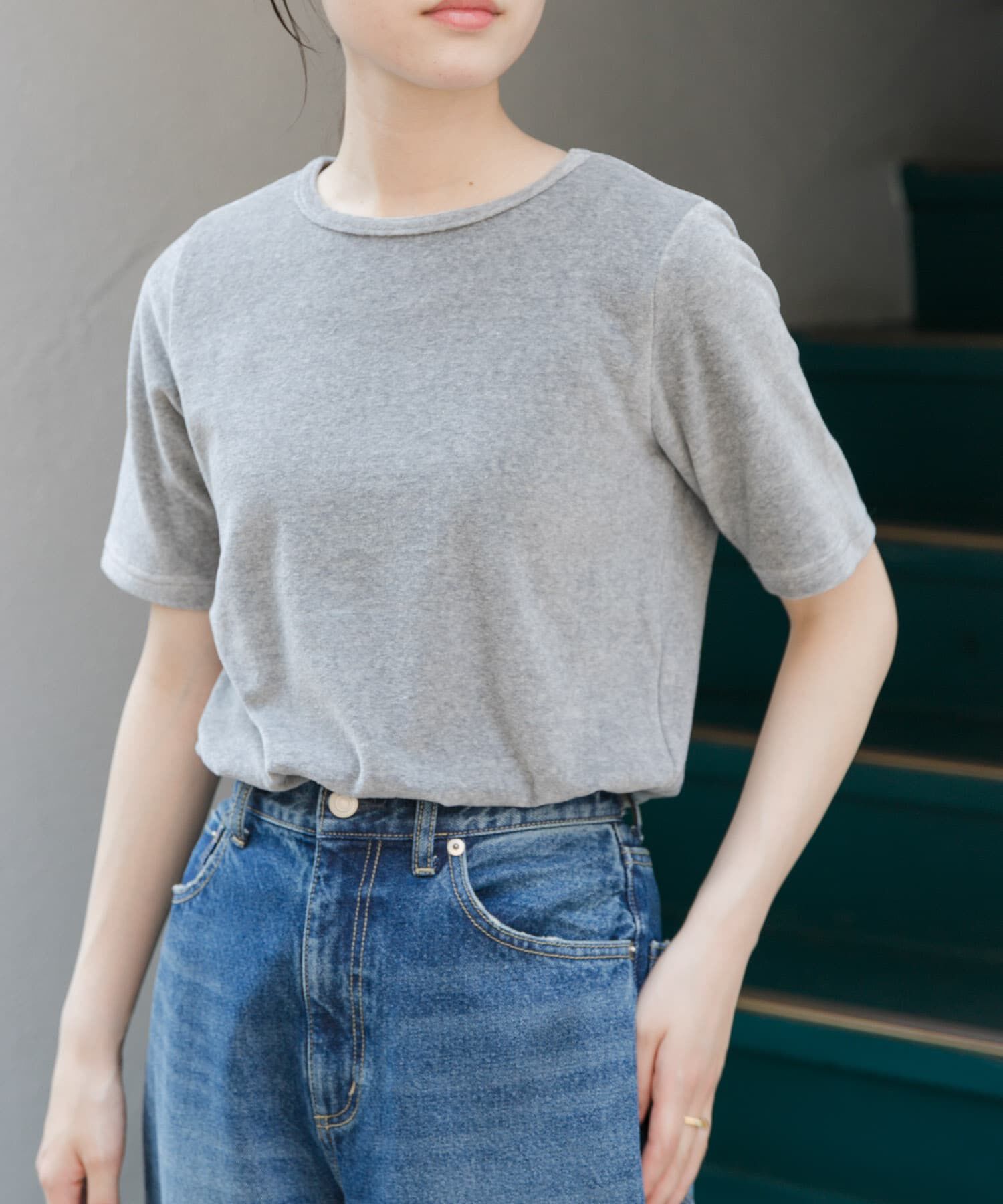 URBAN RESEARCH DOORS「FORK&SPOON　ベロアショートスリーブTシャツ」|Tシャツ・カットソー|グレー系その他