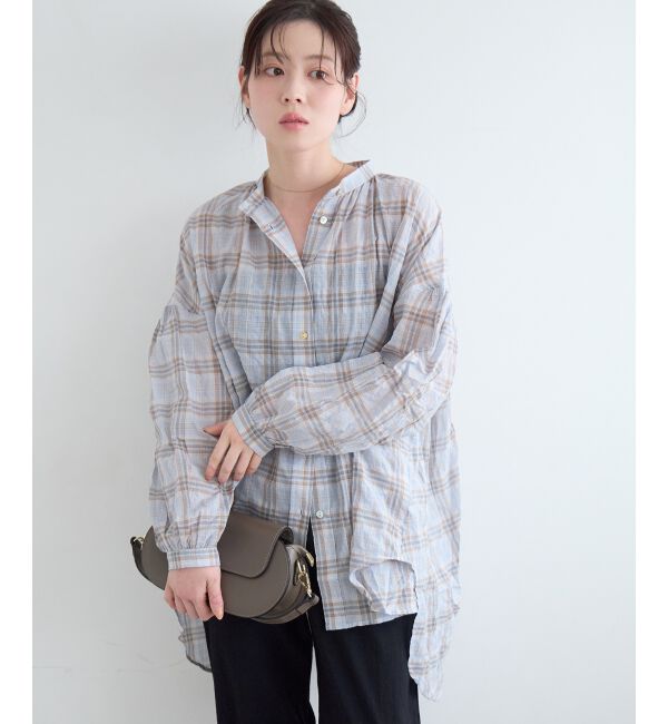  「《WEB限定アイテム》シアーガーゼバックギャザーチェックシャツ」|シャツ・ブラウス|